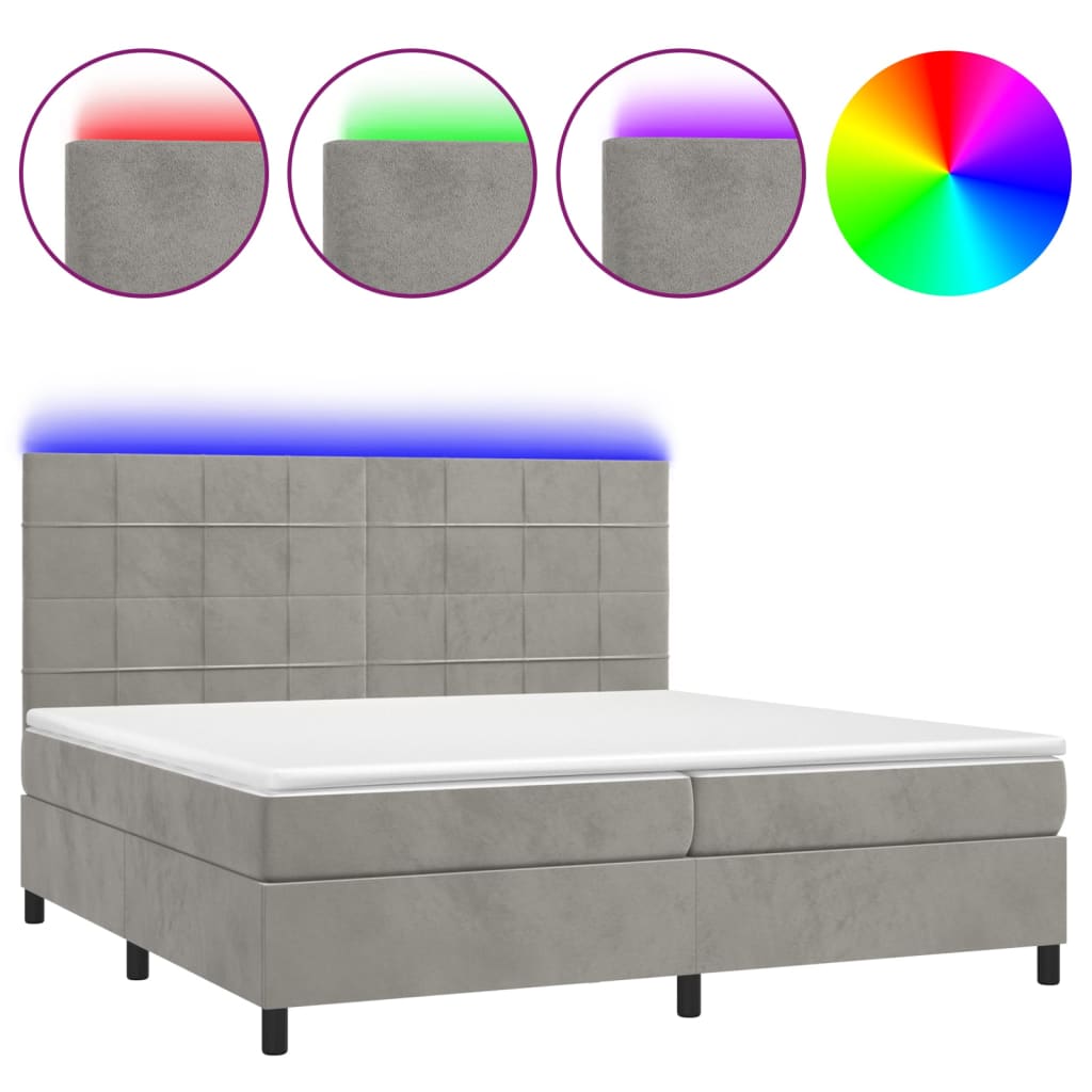 Sommier à lattes de lit matelas et LED Gris clair 200x200 cm