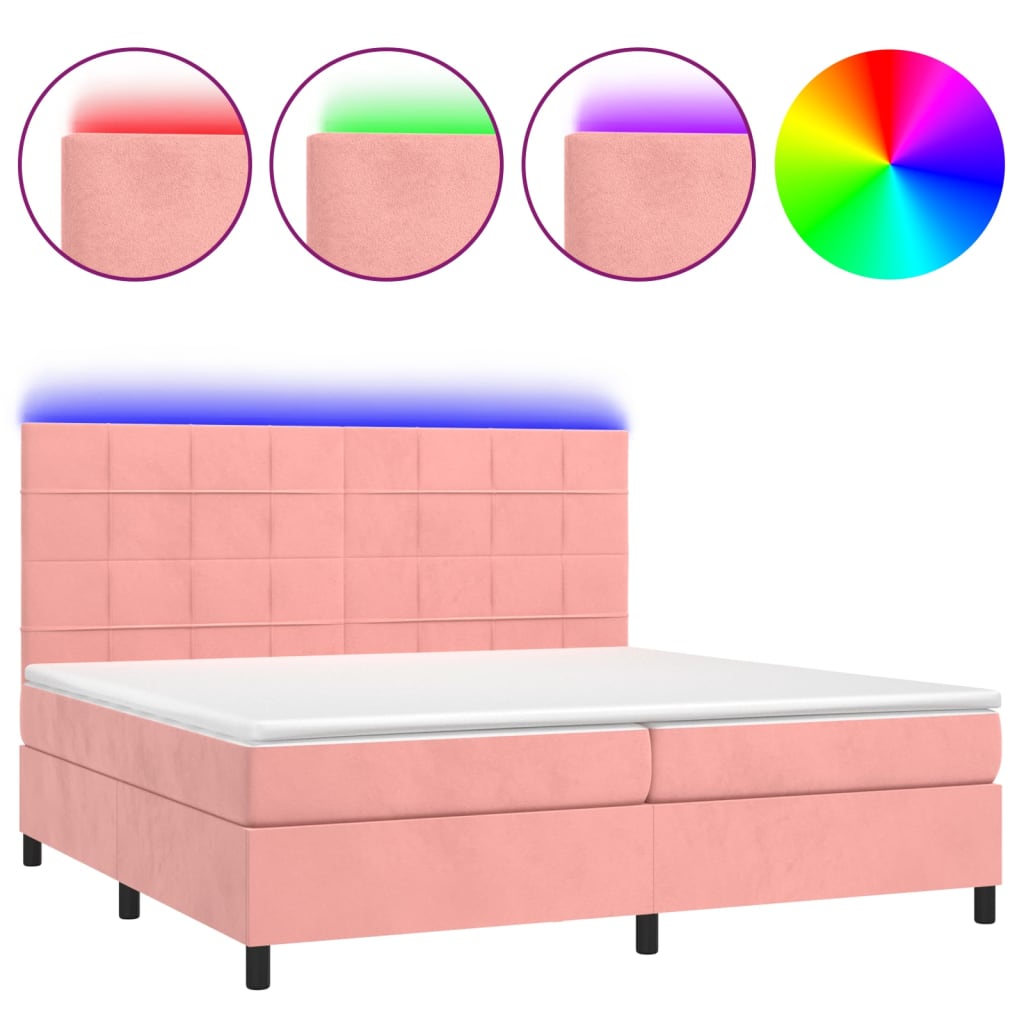 Sommier à lattes de lit matelas LED Rose 200x200 cm Velours