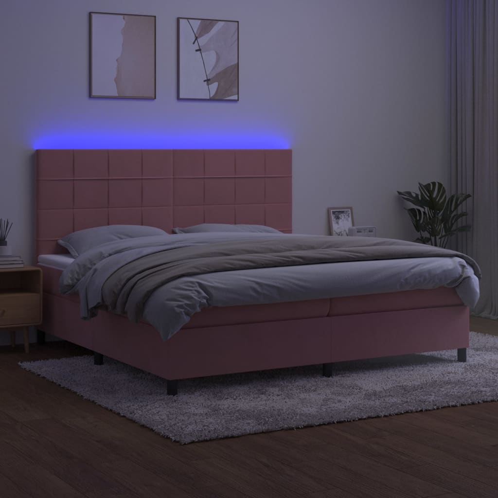 Sommier à lattes de lit matelas LED Rose 200x200 cm Velours