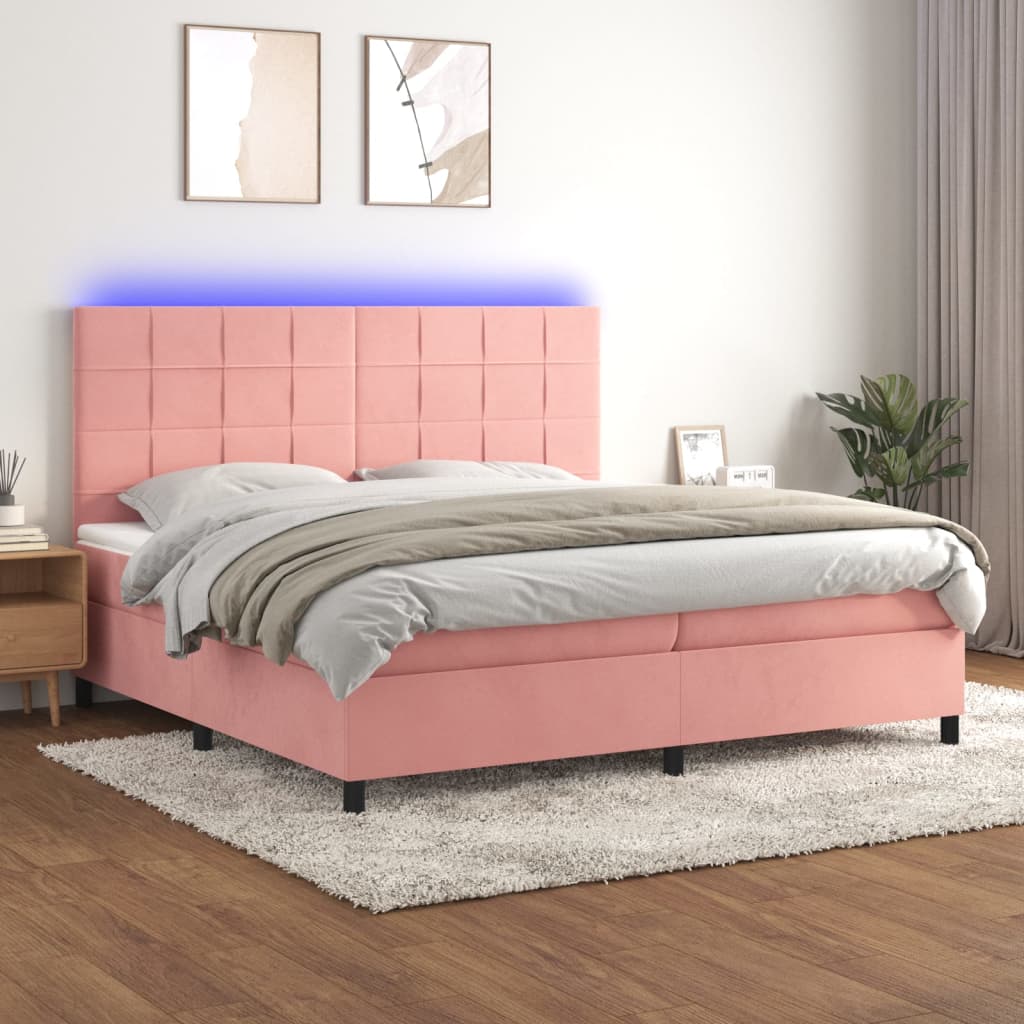 Sommier à lattes de lit matelas LED Rose 200x200 cm Velours