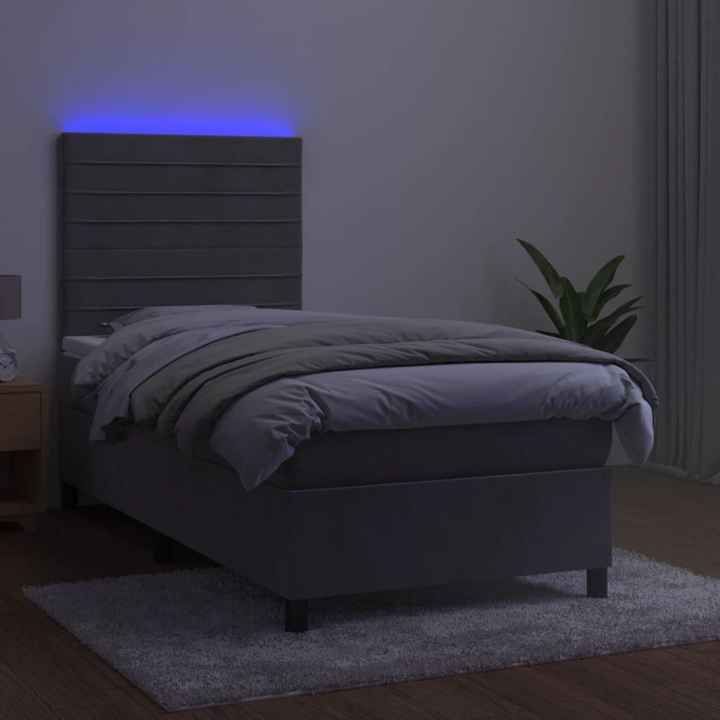 Sommier à lattes de lit matelas LED Gris clair 80x200cm Velours