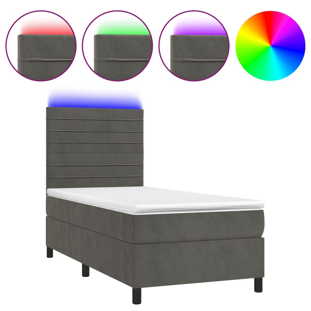 Sommier à lattes de lit matelas LED Gris foncé 80x200cm Velours