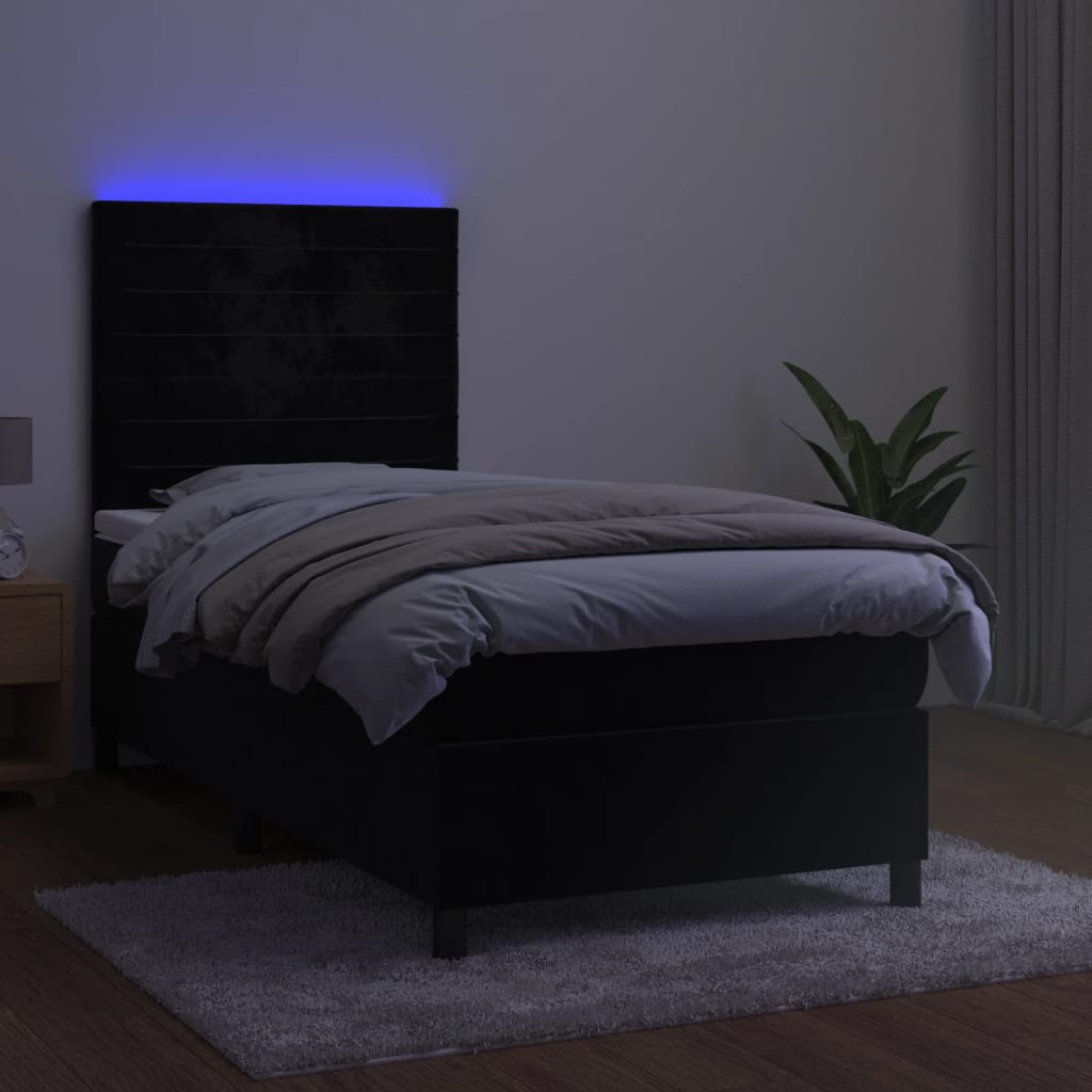 Sommier à lattes de lit avec matelas LED Noir 80x200cm Velours