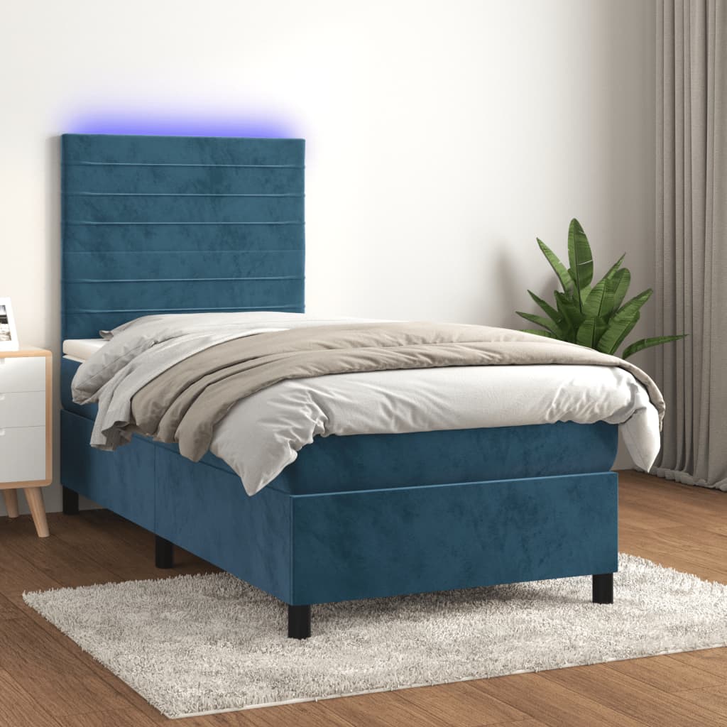 Sommier à lattes de lit matelas LED Bleu foncé 80x200cm Velours