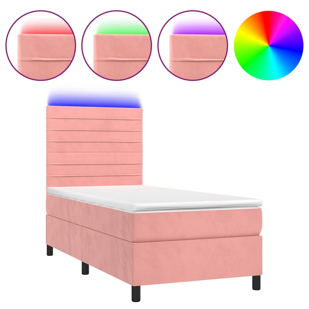 Sommier à lattes de lit avec matelas LED Rose 80x200 cm Velours