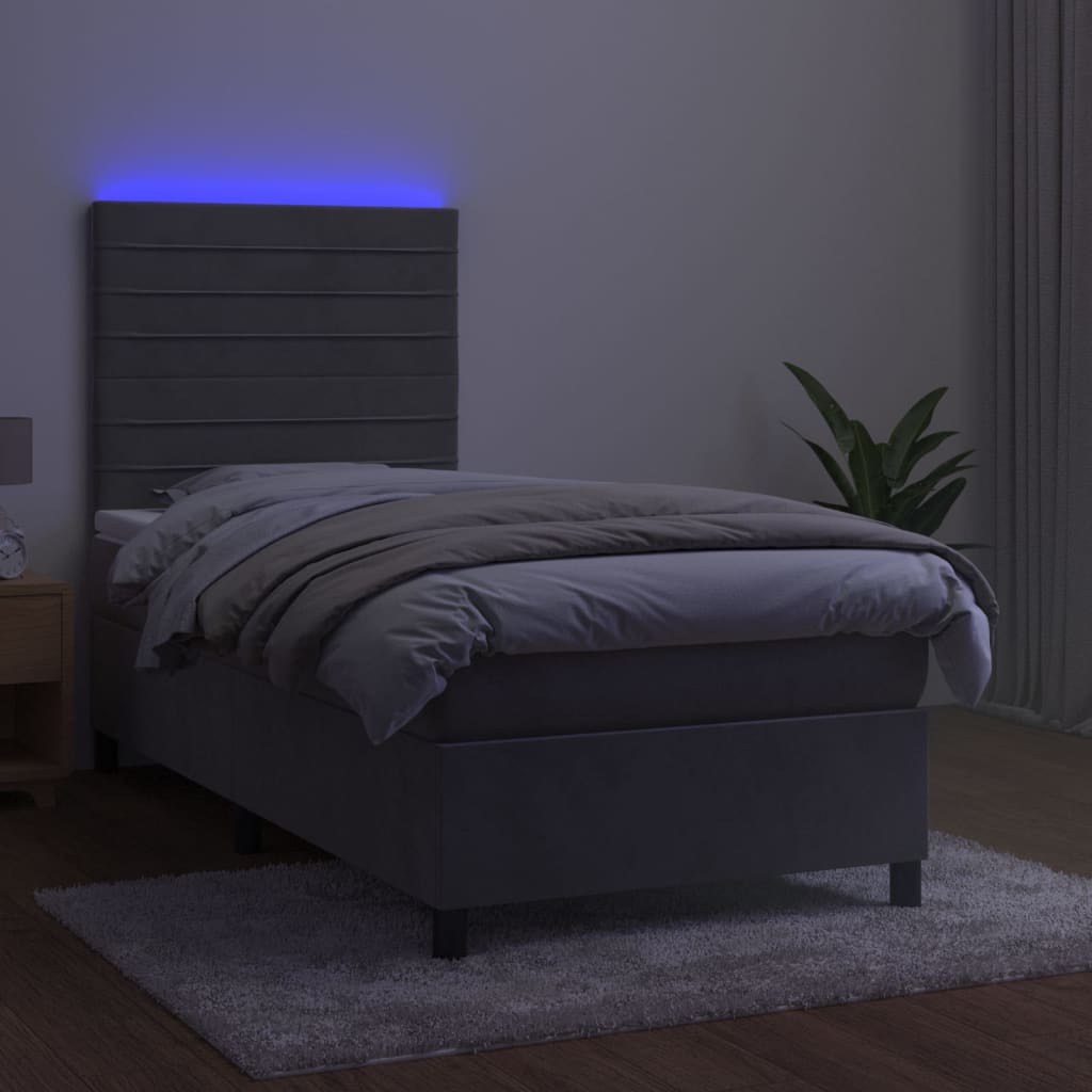 Sommier à lattes de lit matelas LED Gris clair 90x190cm Velours