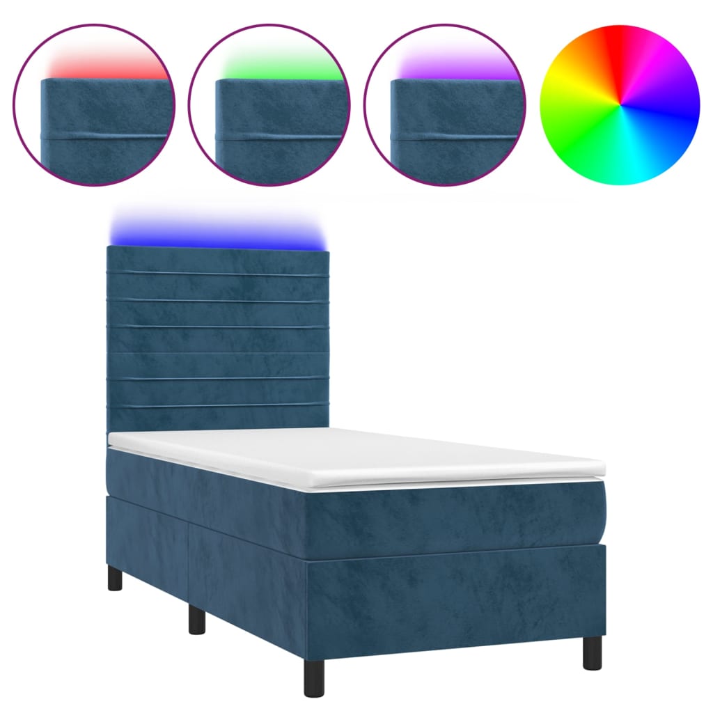 Sommier à lattes de lit matelas LED Bleu foncé 90x190cm Velours