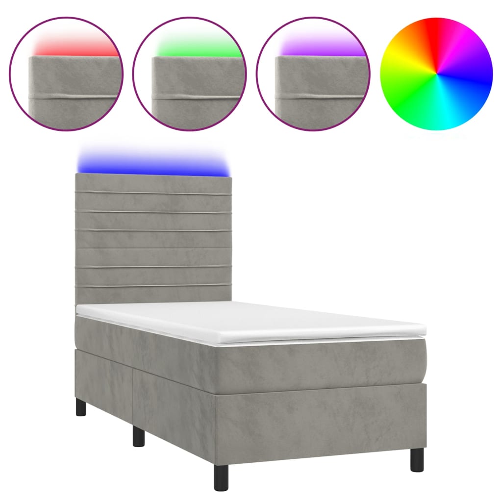 Sommier à lattes de lit avec matelas LED Gris clair 100x200 cm