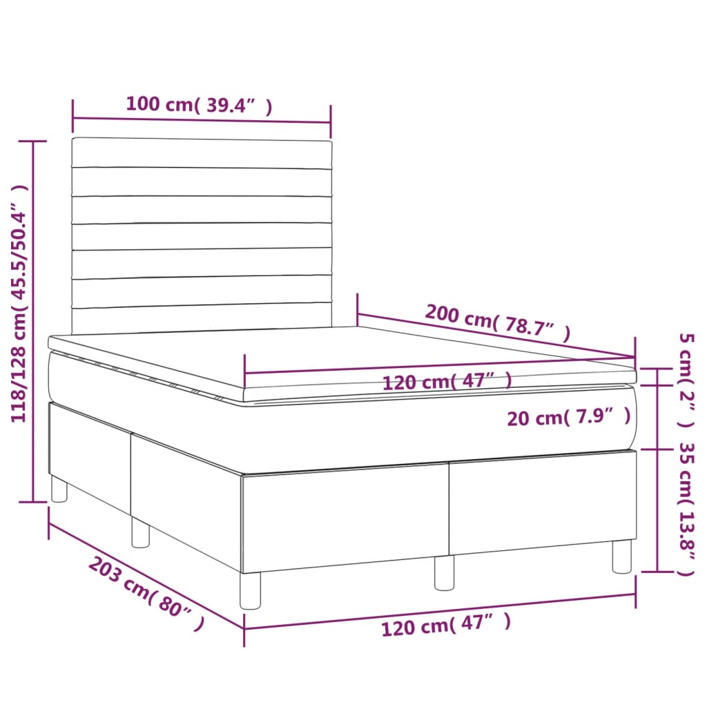 Sommier à lattes de lit avec matelas LED Gris clair 120x200 cm