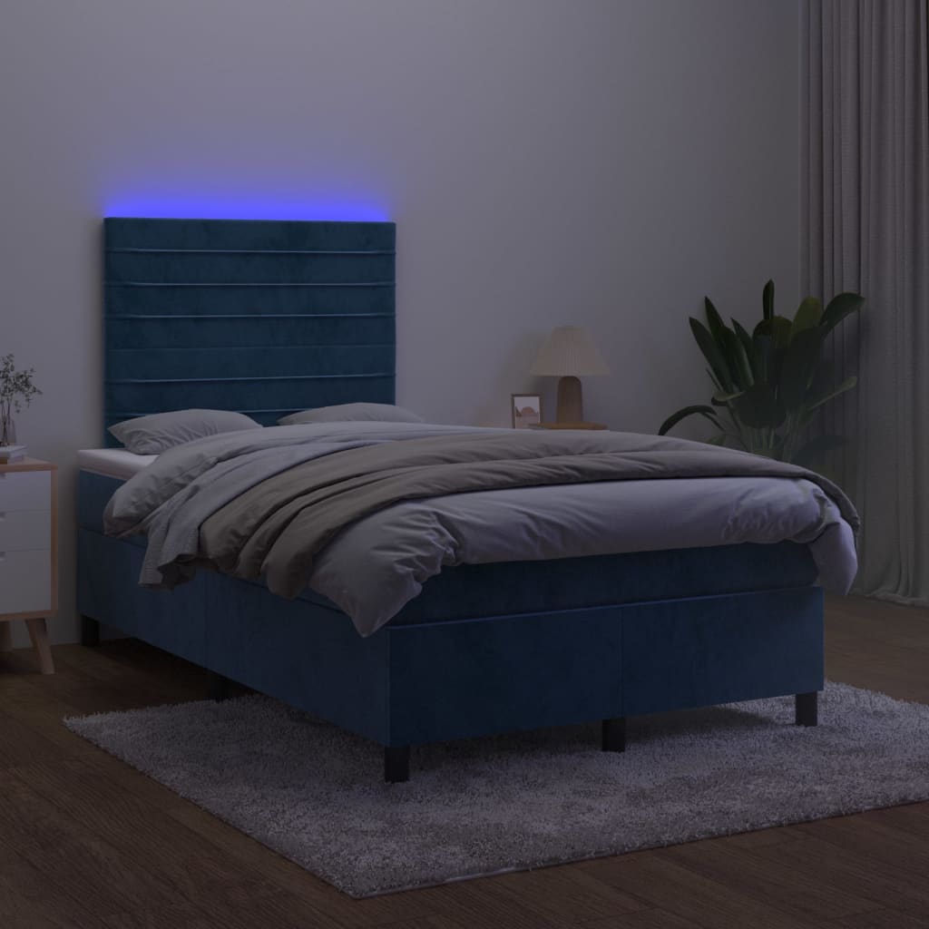 Sommier à lattes de lit avec matelas LED Bleu foncé 120x200 cm