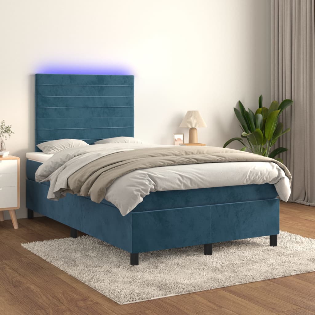 Sommier à lattes de lit avec matelas LED Bleu foncé 120x200 cm