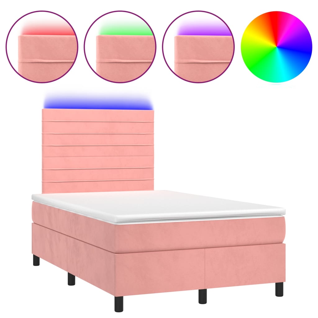 Sommier à lattes de lit avec matelas LED Rose 120x200cm Velours