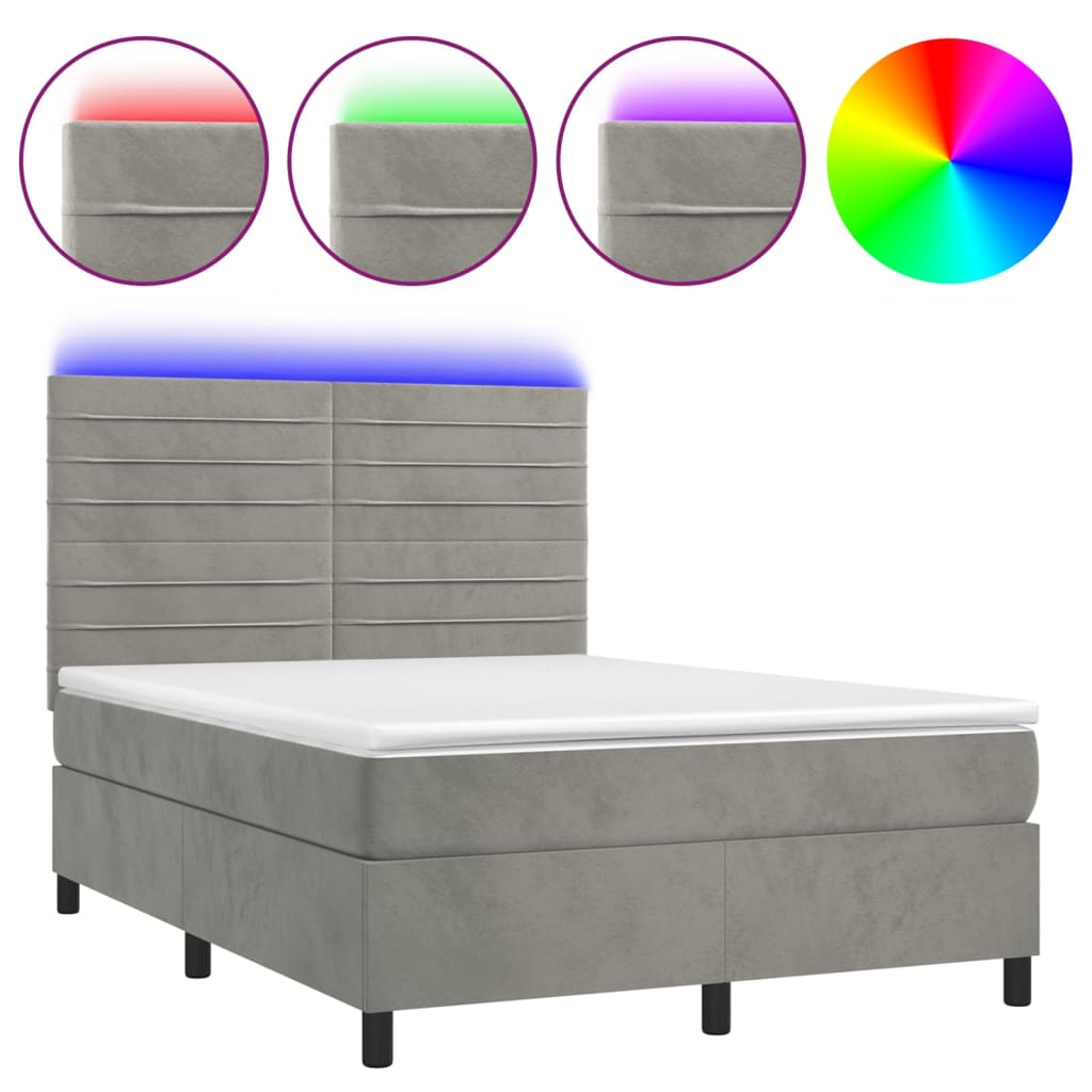 Sommier à lattes de lit avec matelas LED Gris clair 140x190 cm