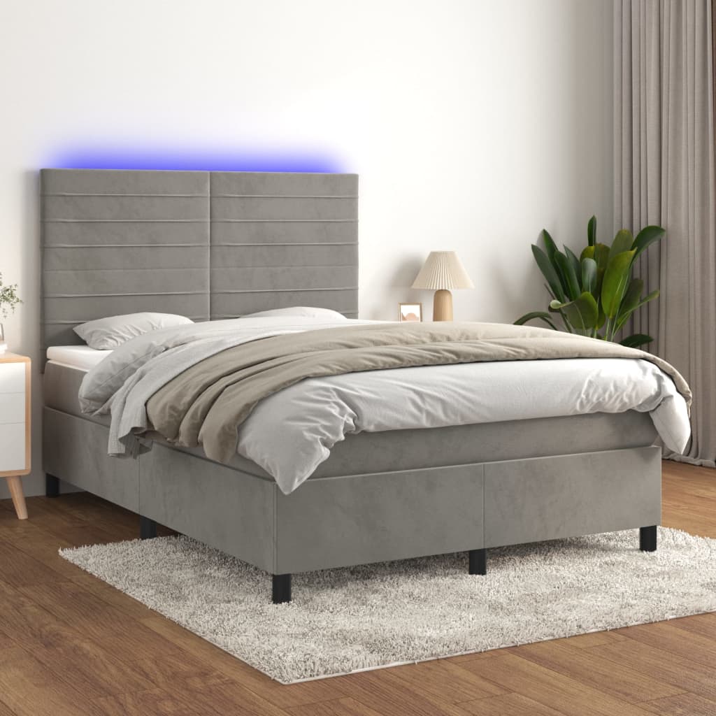 Sommier à lattes de lit avec matelas LED Gris clair 140x190 cm