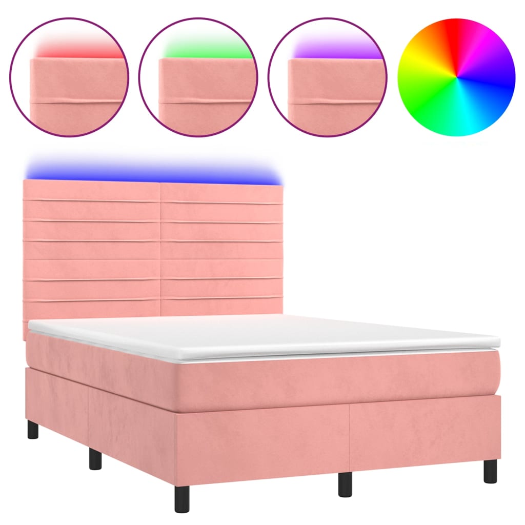 Sommier à lattes de lit avec matelas LED Rose 140x190cm Velours