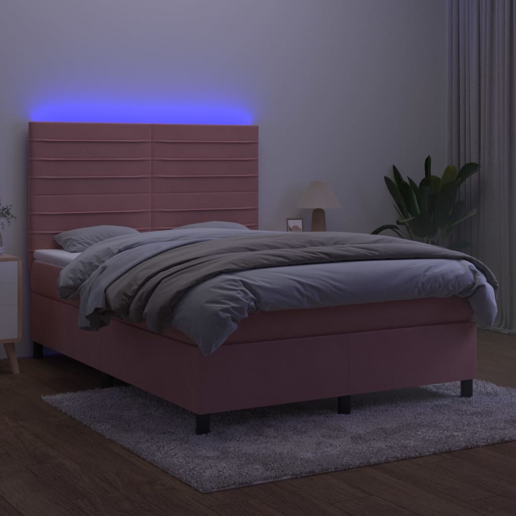 Sommier à lattes de lit avec matelas LED Rose 140x190cm Velours