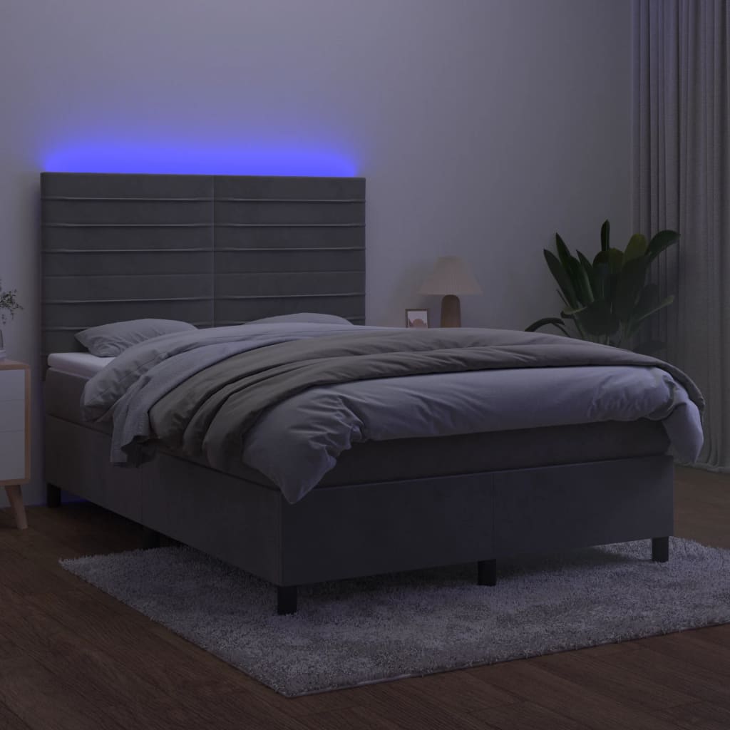 Sommier à lattes de lit avec matelas LED Gris clair 140x200 cm