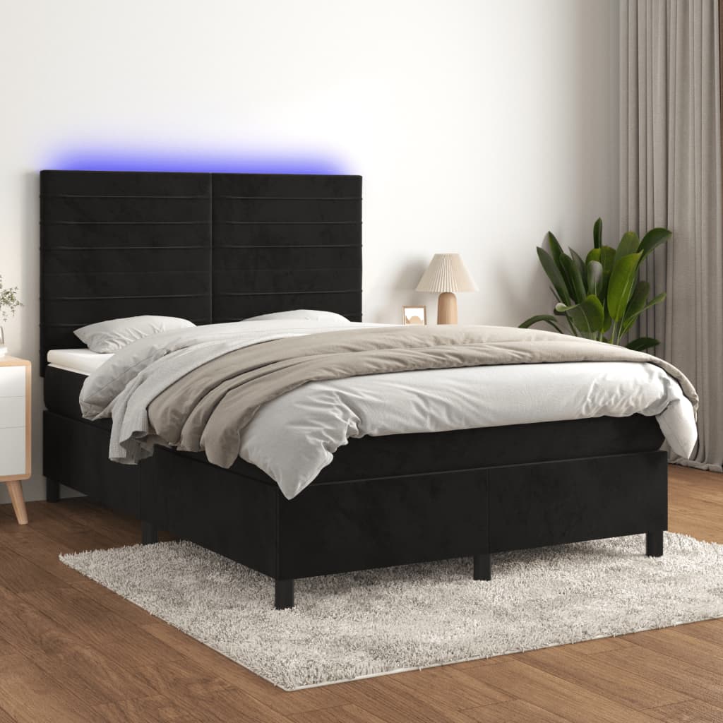 Sommier à lattes de lit avec matelas LED Noir 140x200cm Velours