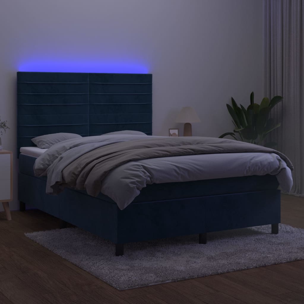 Sommier à lattes de lit avec matelas LED Bleu foncé 140x200 cm