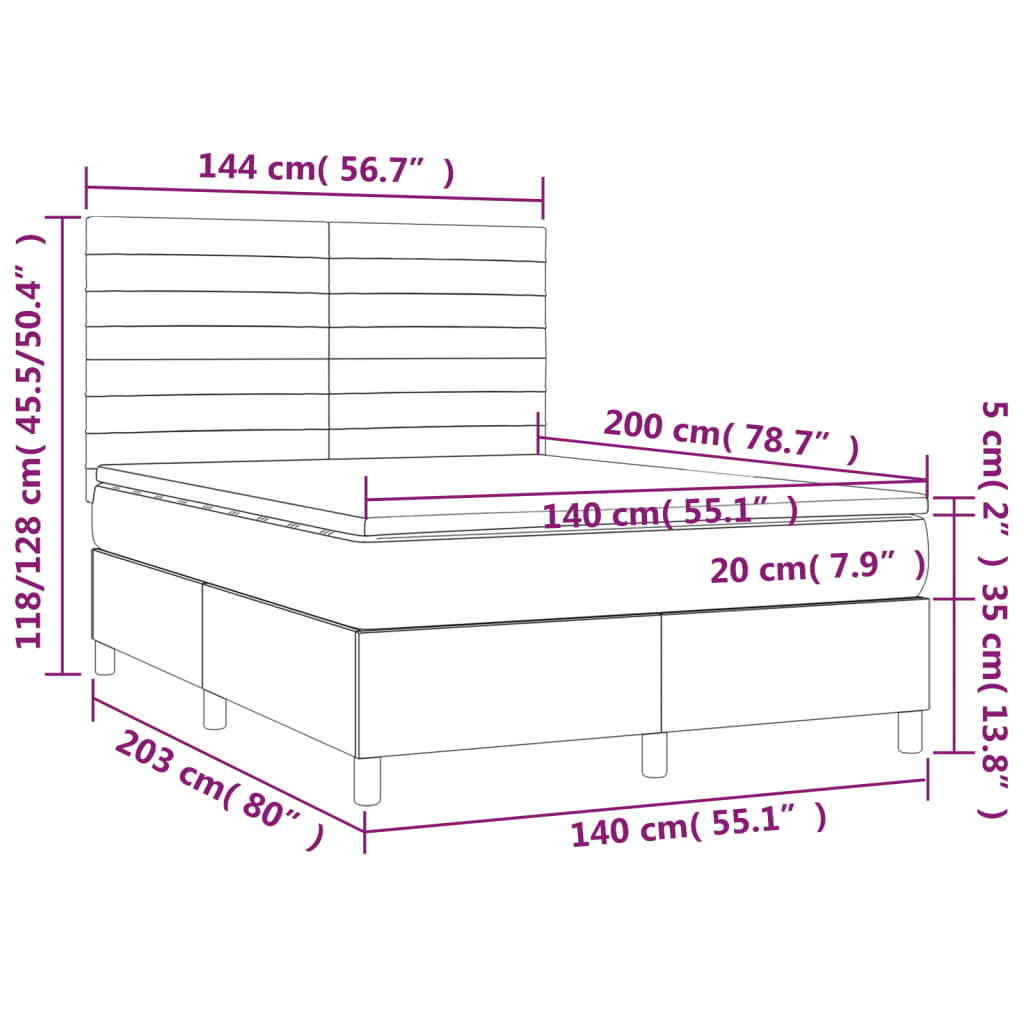 Sommier à lattes de lit avec matelas LED Bleu foncé 140x200 cm