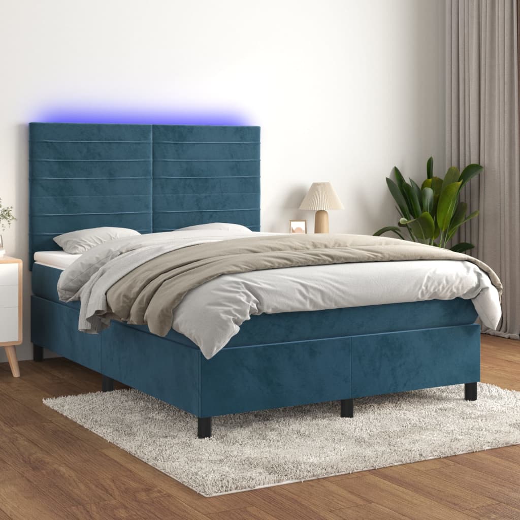 Sommier à lattes de lit avec matelas LED Bleu foncé 140x200 cm