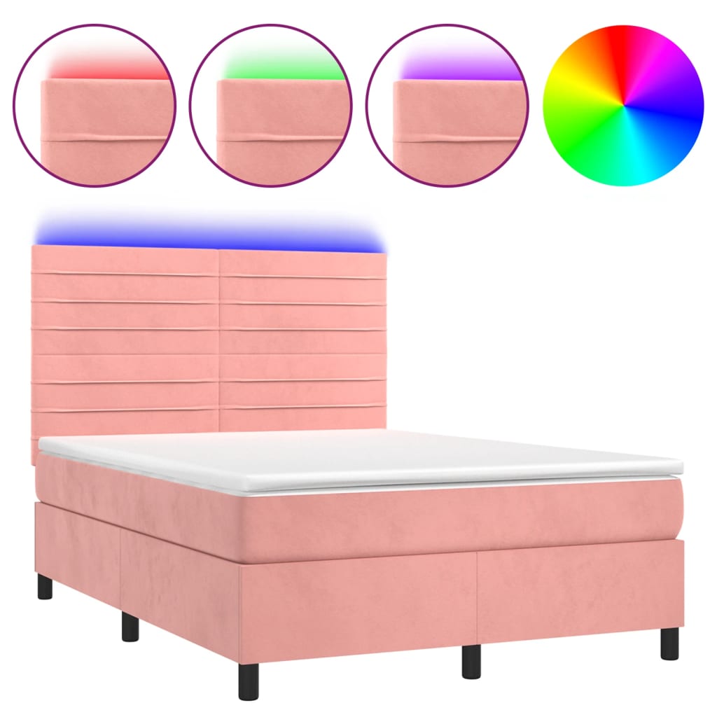 Sommier à lattes de lit avec matelas LED Rose 140x200cm Velours