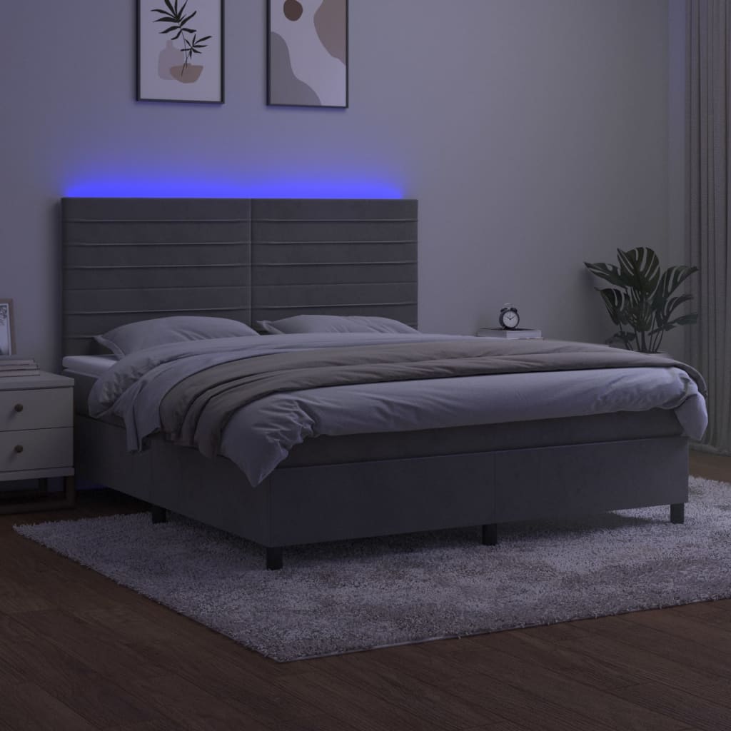 Sommier à lattes de lit avec matelas LED Gris clair 160x200 cm