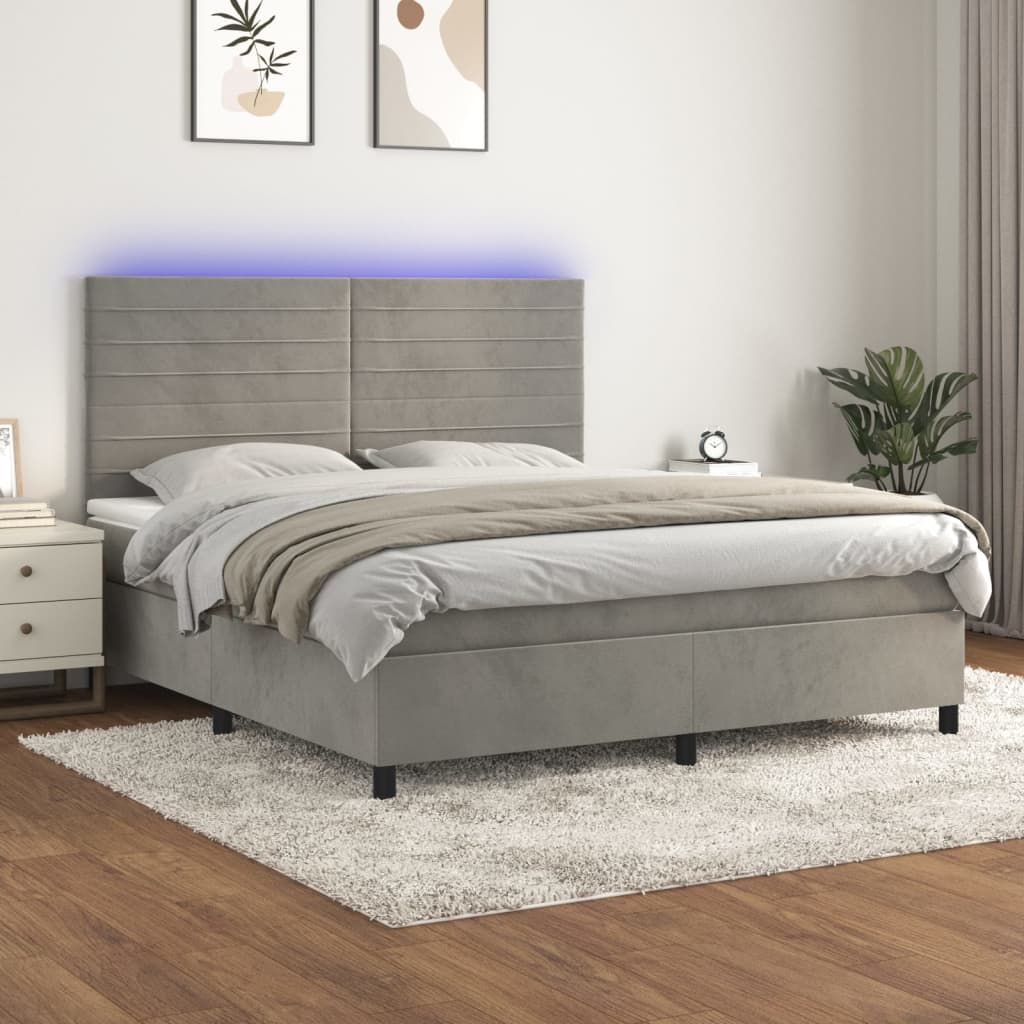 Sommier à lattes de lit avec matelas LED Gris clair 160x200 cm