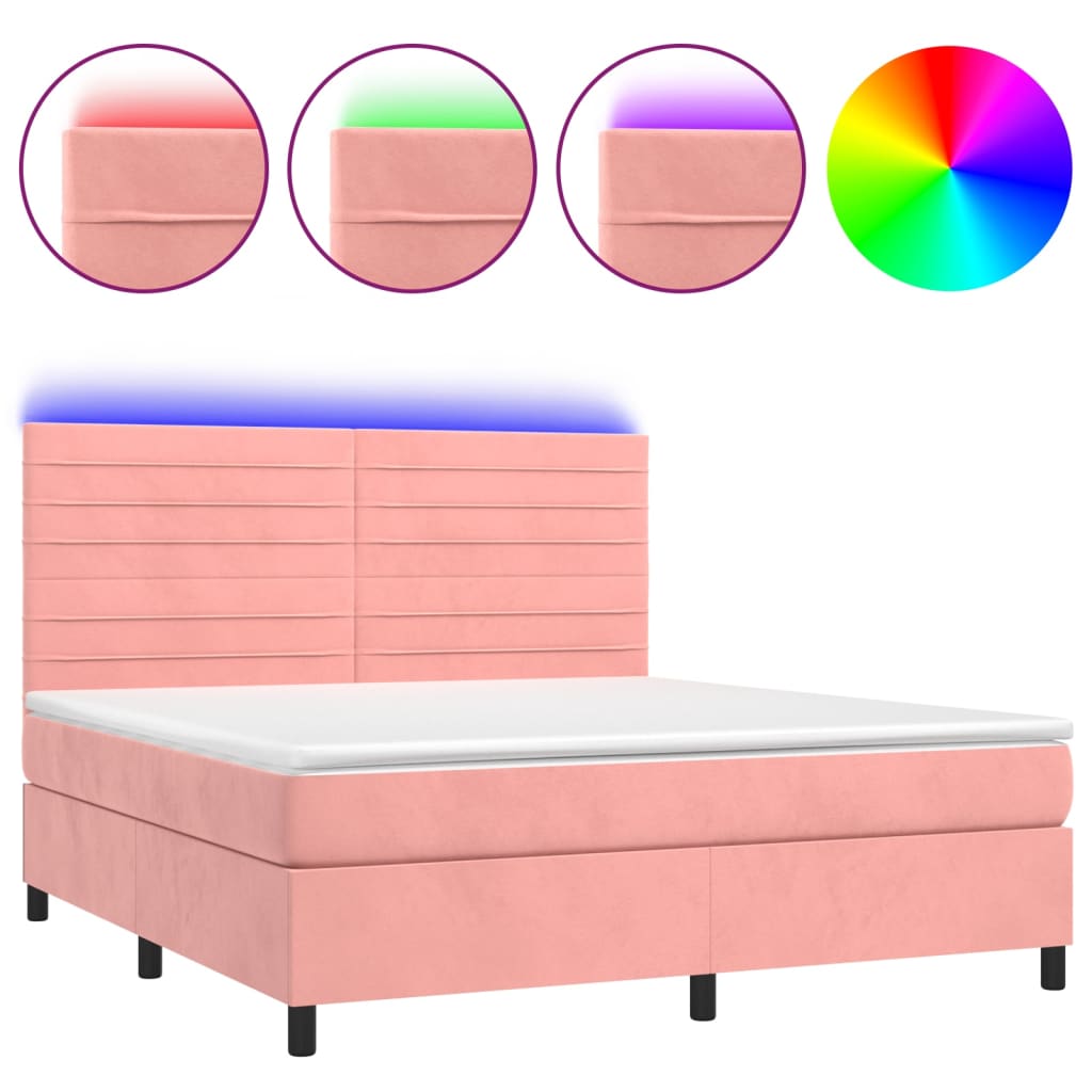 Sommier à lattes de lit avec matelas LED Rose 160x200cm Velours