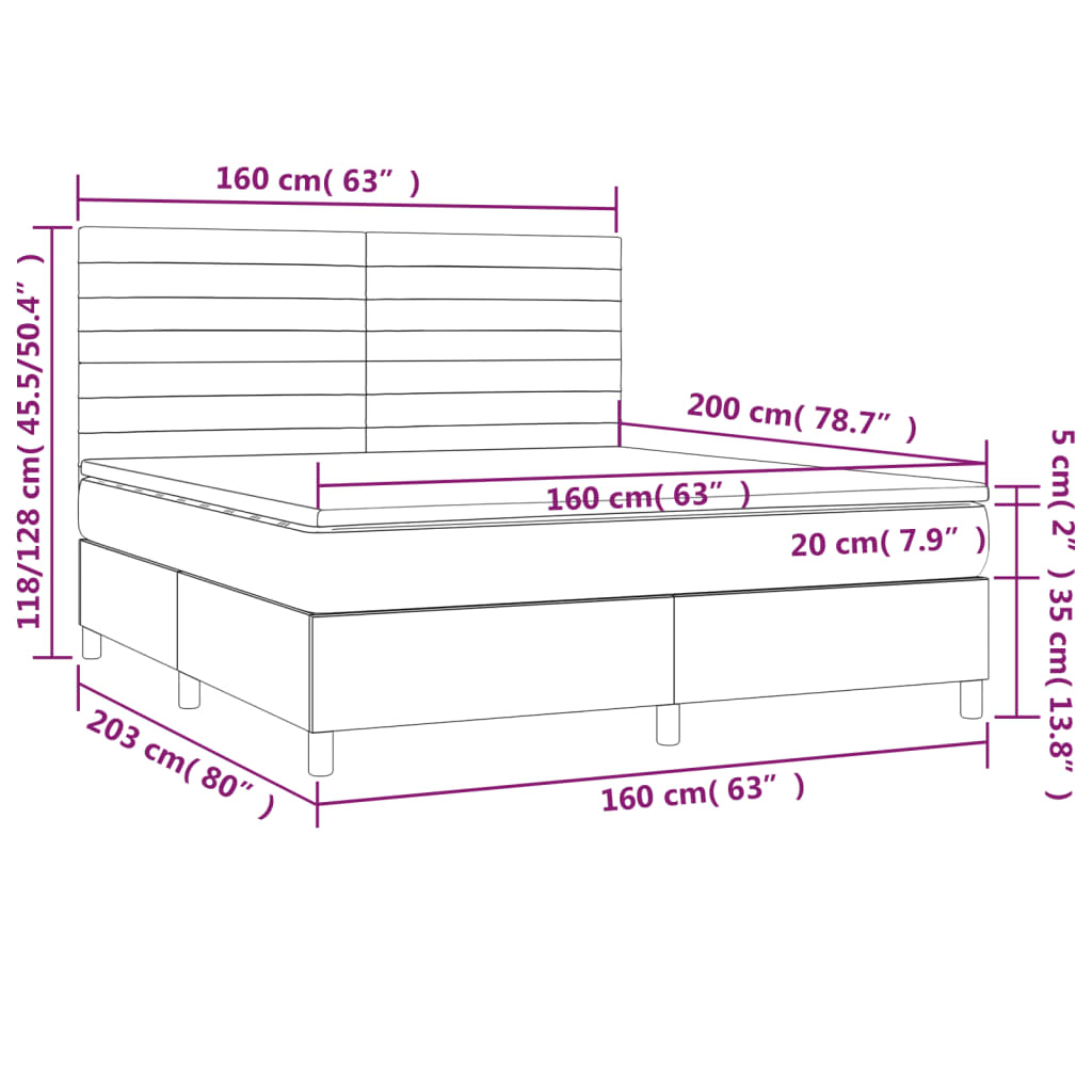 Sommier à lattes de lit avec matelas LED Rose 160x200cm Velours