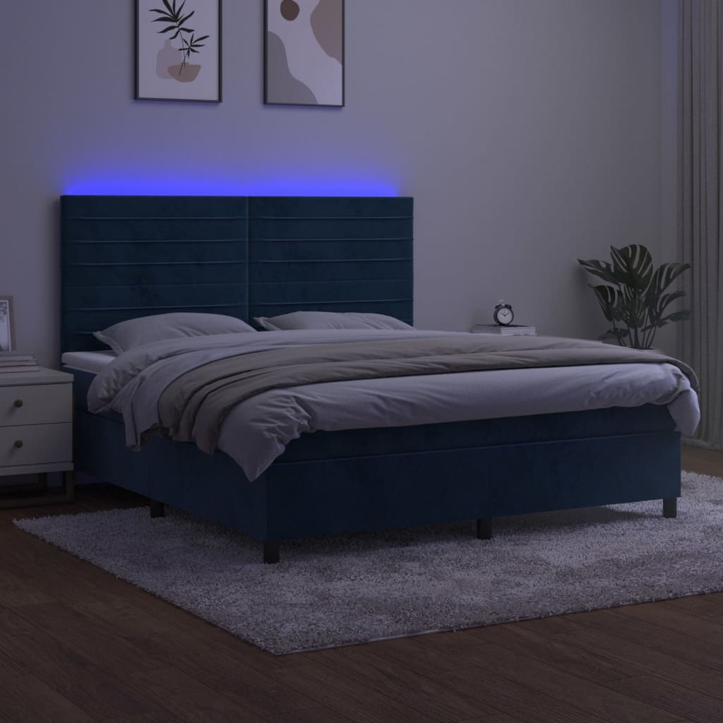 Sommier à lattes de lit avec matelas LED Bleu foncé 180x200 cm