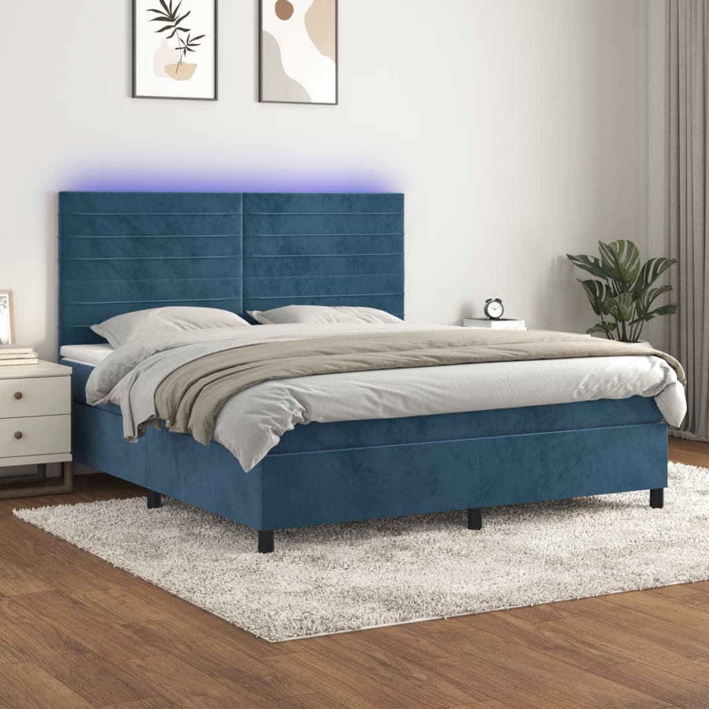 Sommier à lattes de lit avec matelas LED Bleu foncé 180x200 cm