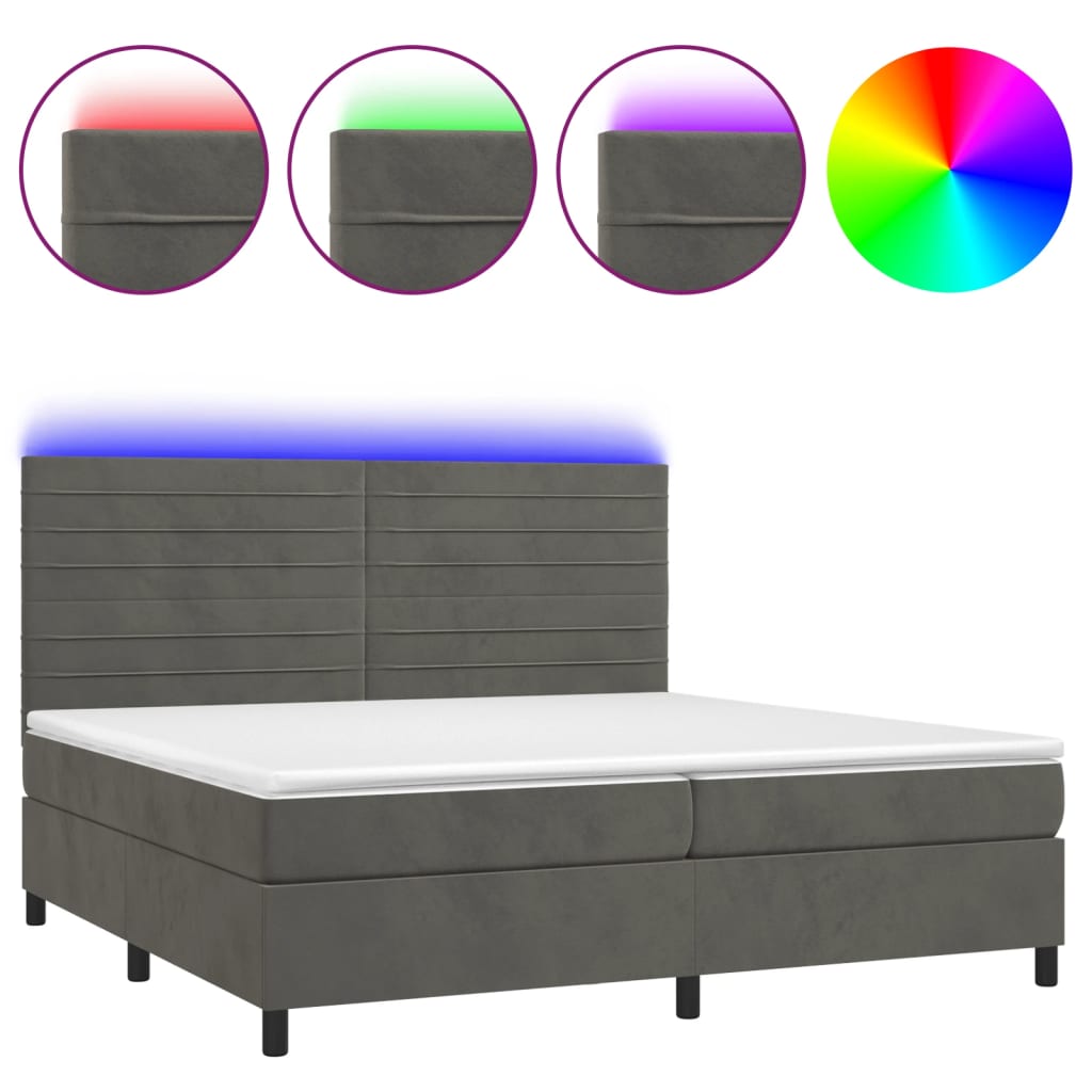 Sommier à lattes de lit avec matelas LED Gris foncé 200x200 cm