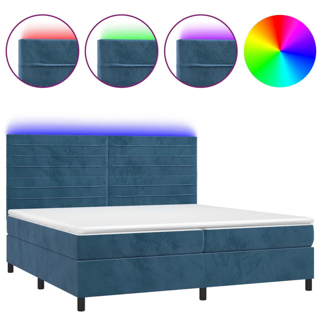 Sommier à lattes de lit avec matelas LED Bleu foncé 200x200 cm