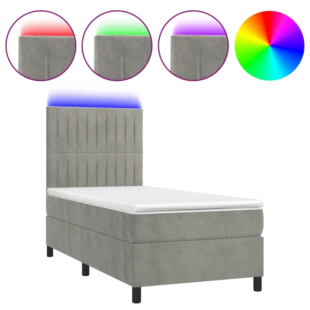 Sommier à lattes de lit matelas LED Gris clair 90x190cm Velours