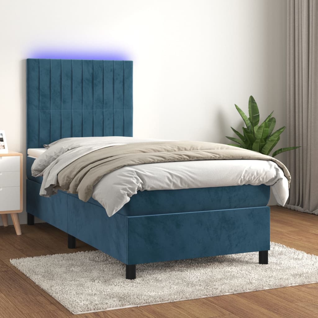 Sommier à lattes de lit matelas LED Bleu foncé 90x190cm Velours