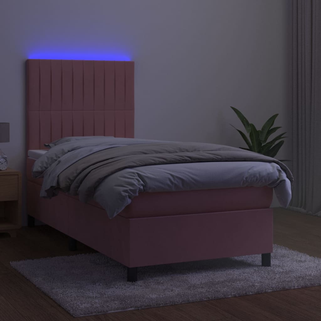 Sommier à lattes de lit avec matelas LED Rose 90x190 cm Velours