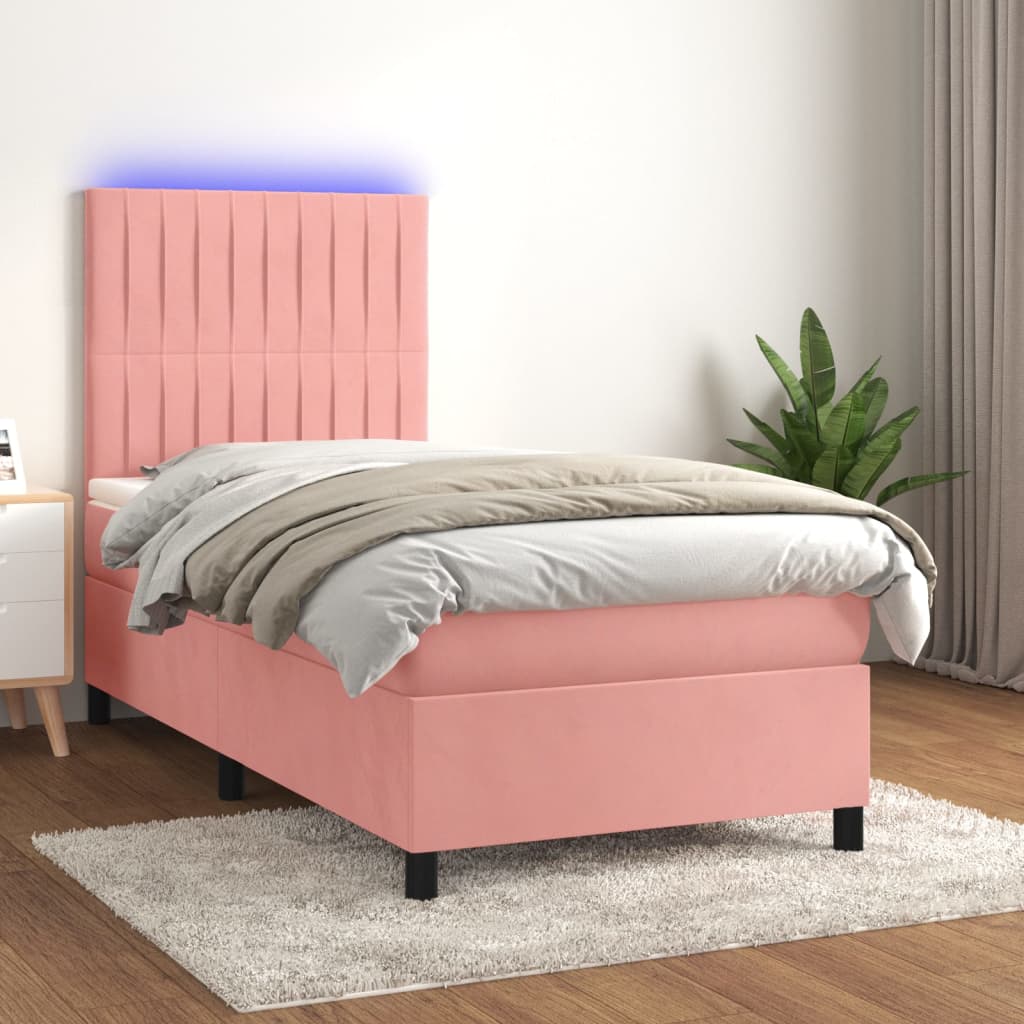 Sommier à lattes de lit avec matelas LED Rose 90x190 cm Velours