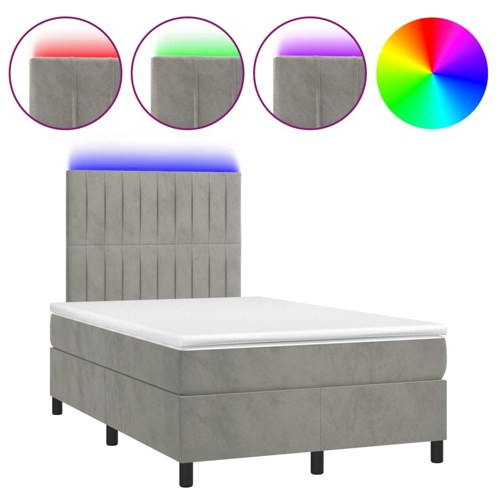 Sommier à lattes de lit avec matelas LED Gris clair 120x200 cm