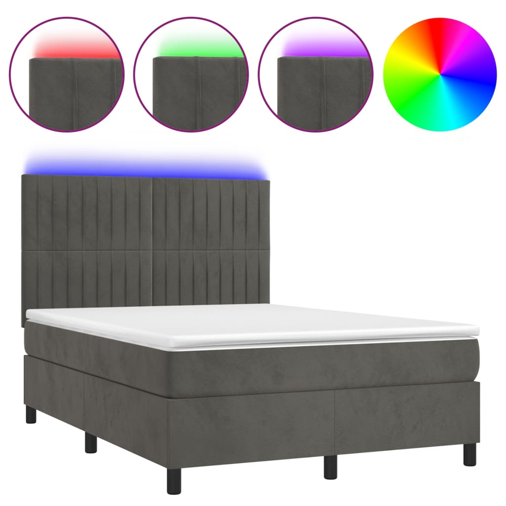 Sommier à lattes de lit avec matelas LED Gris foncé 140x190 cm