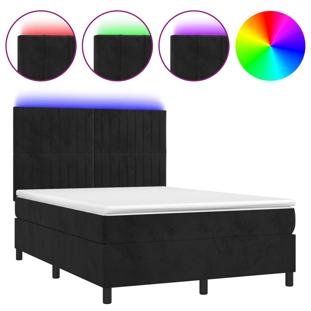 Sommier à lattes de lit avec matelas LED Noir 140x190cm Velours