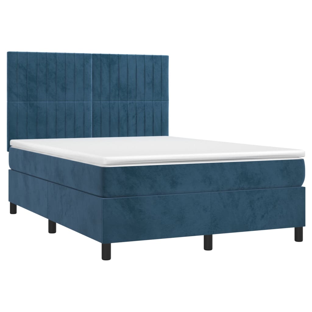 Sommier à lattes de lit avec matelas LED Bleu foncé 140x190 cm