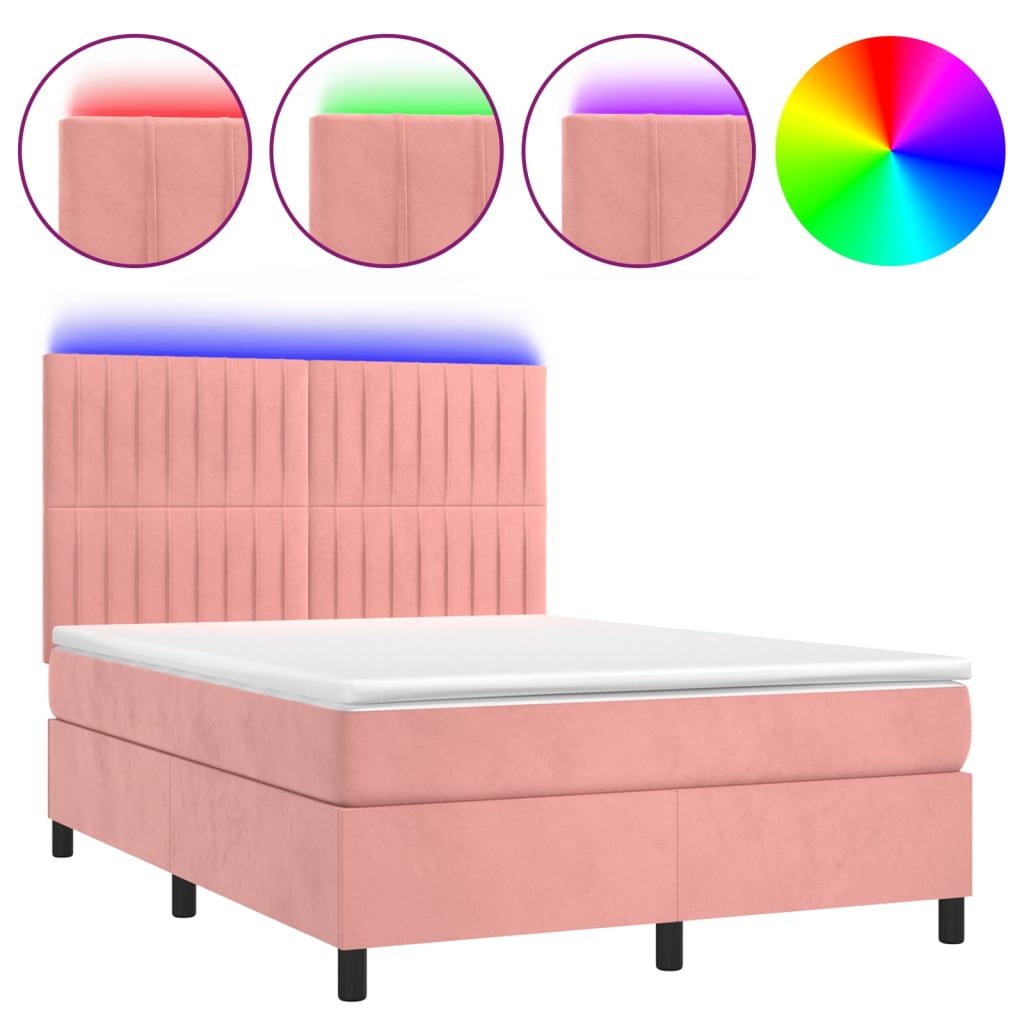 Sommier à lattes de lit avec matelas LED Rose 140x190cm Velours