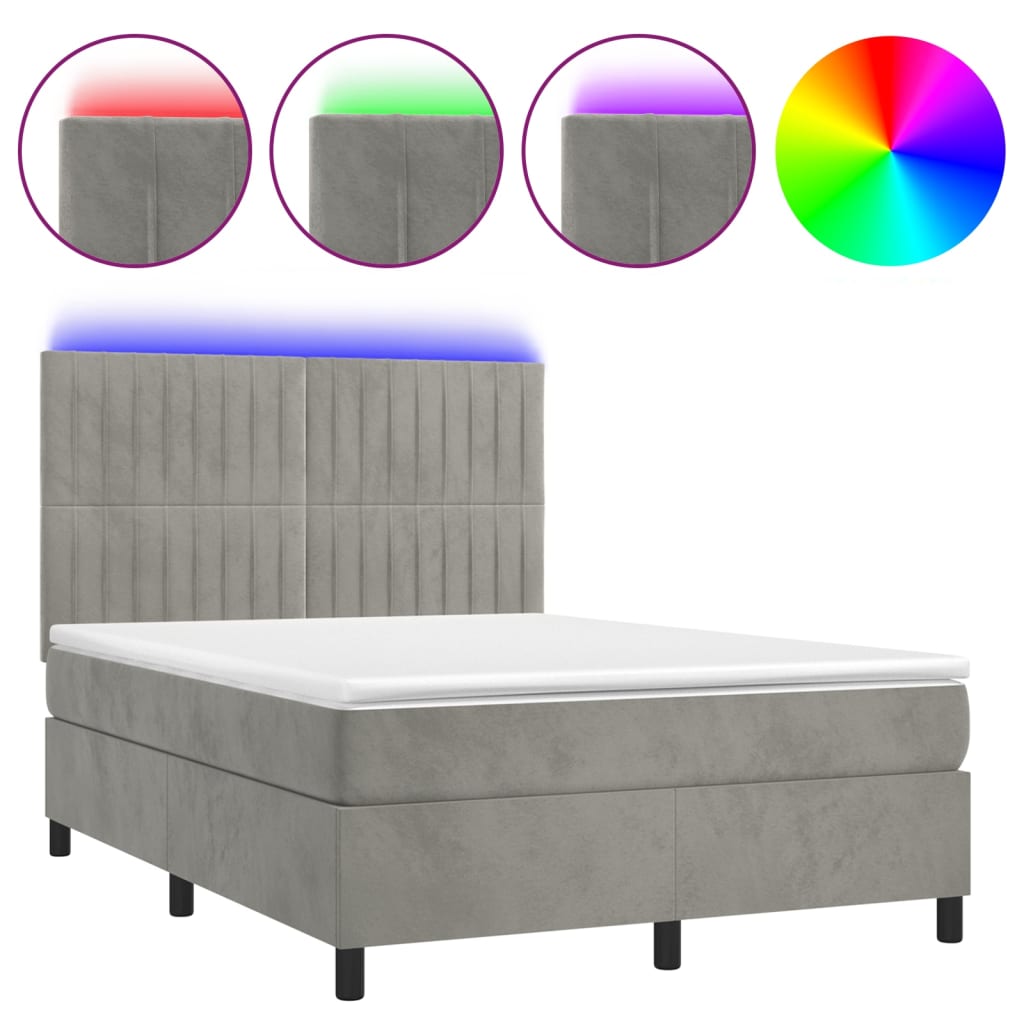 Sommier à lattes de lit avec matelas LED Gris clair 140x200 cm