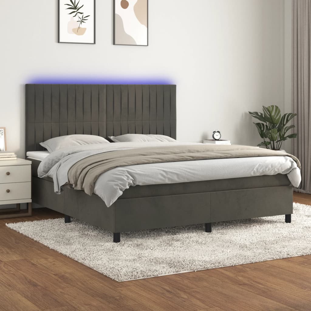 Sommier à lattes de lit matelas et LED Gris foncé 160x200 cm