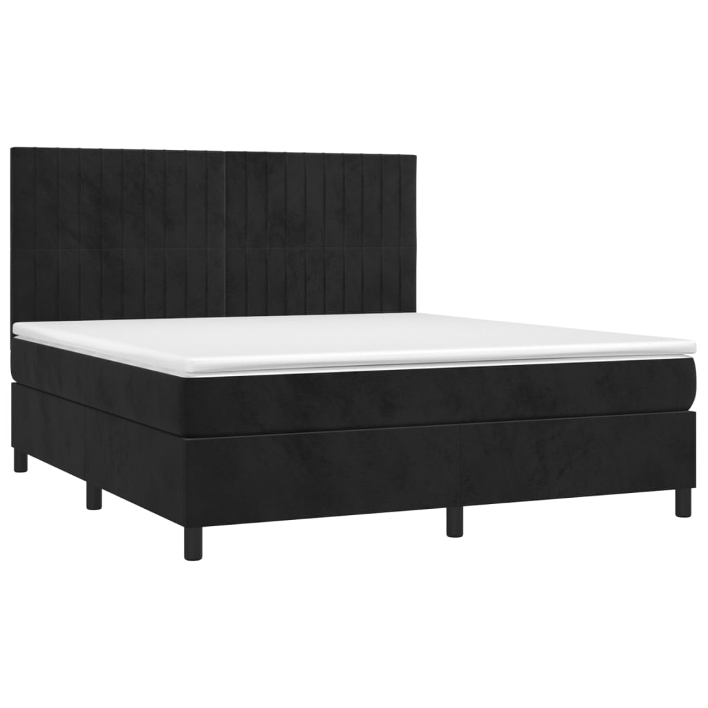 Sommier à lattes de lit matelas et LED Noir 160x200 cm Velours