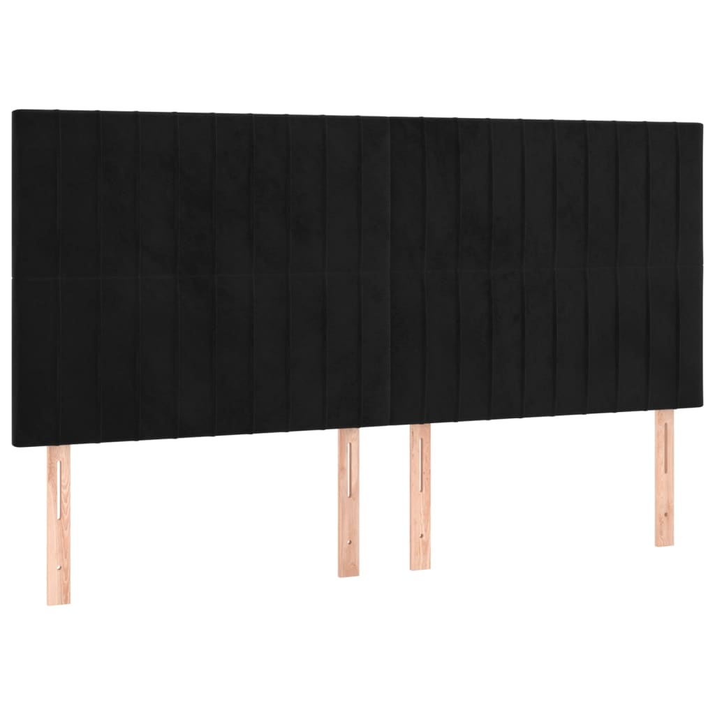 Sommier à lattes de lit matelas et LED Noir 160x200 cm Velours