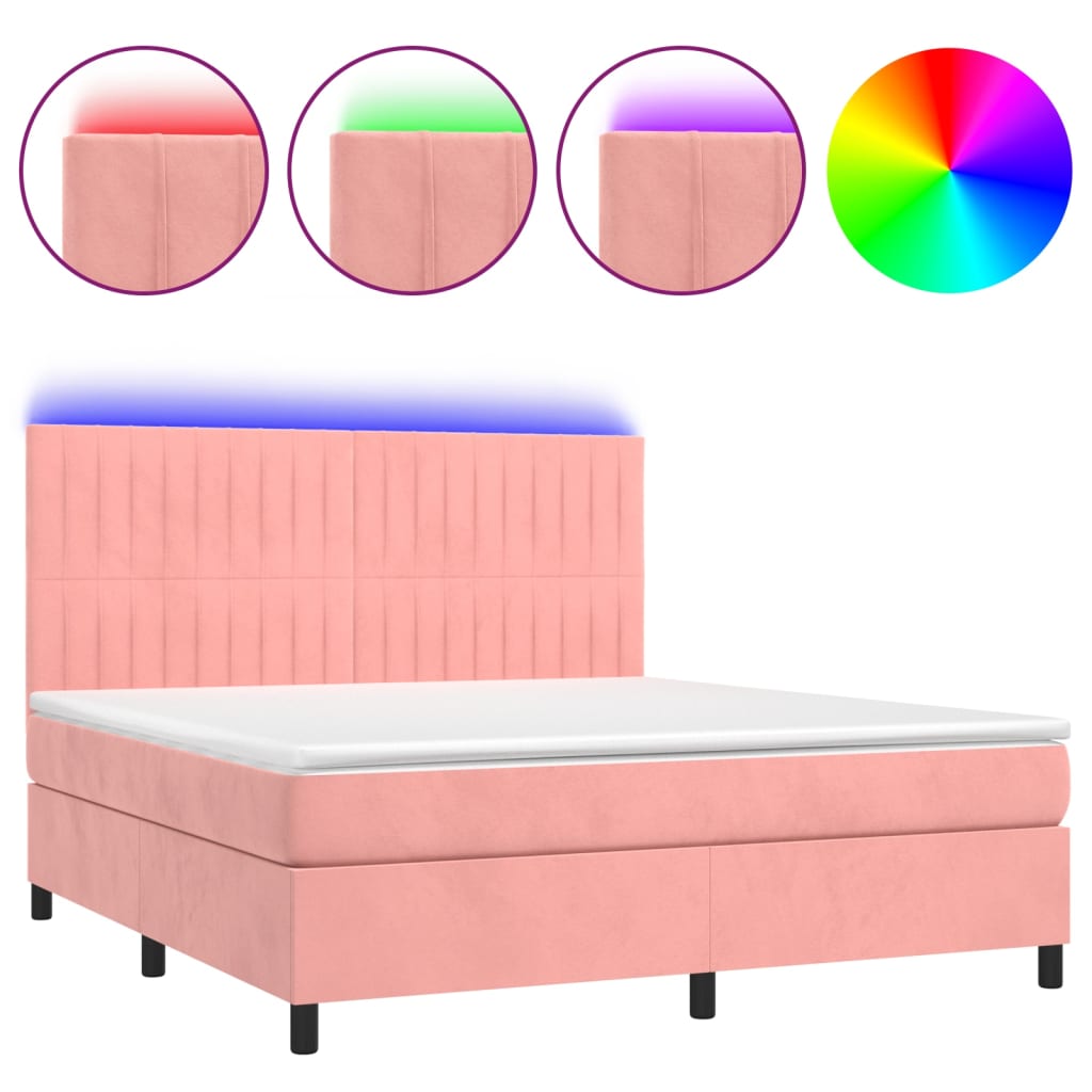 Sommier à lattes de lit matelas et LED Rose 160x200 cm Velours