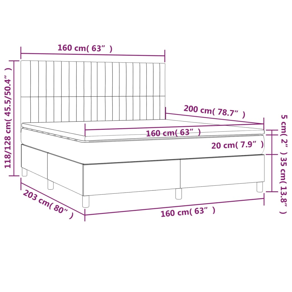 Sommier à lattes de lit matelas et LED Rose 160x200 cm Velours