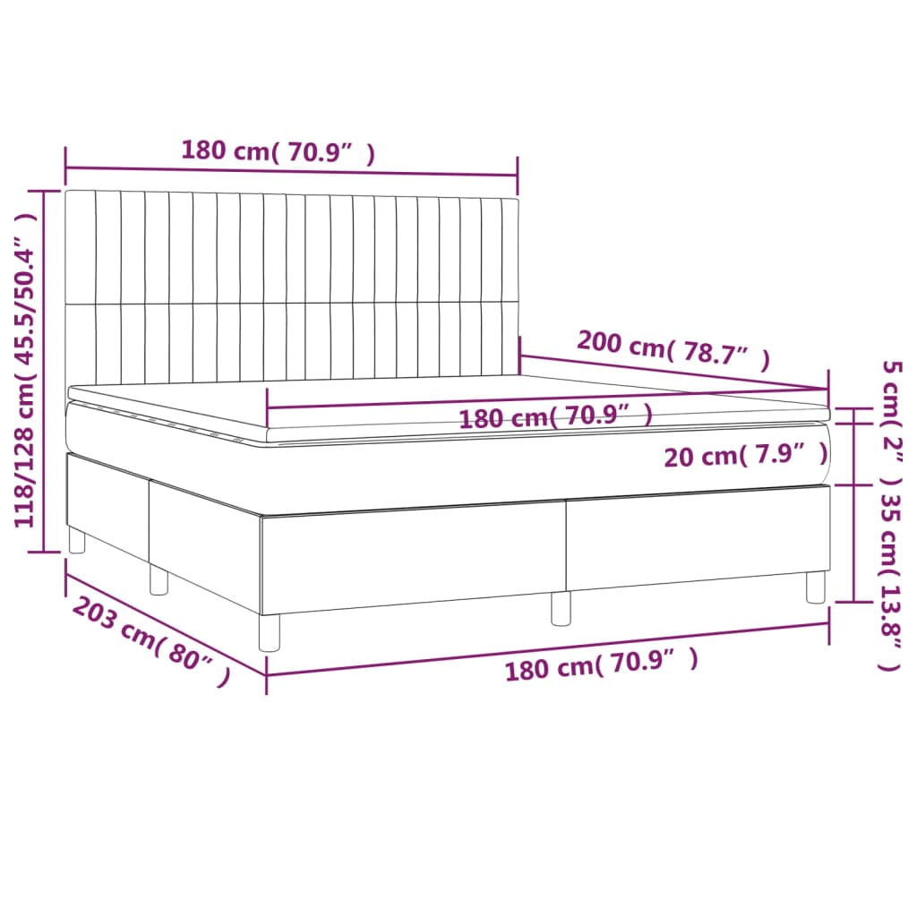 Sommier à lattes de lit matelas et LED Rose 180x200 cm Velours